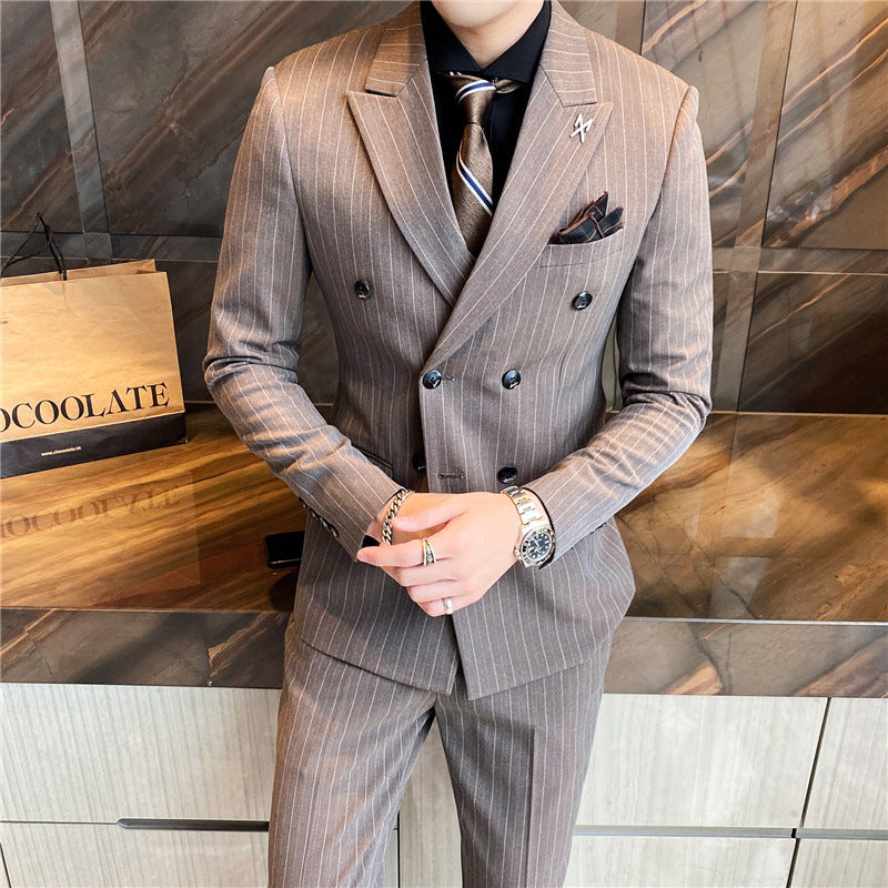 DOUBLE BREASTED STRIPED SUIT ( JACKET + VEST + PANTS )