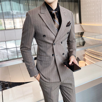 DOUBLE BREASTED STRIPED SUIT ( JACKET + VEST + PANTS )