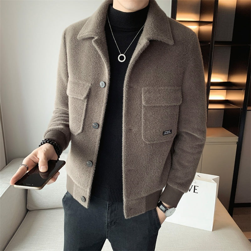 VELVET LAPEL FUR COAT