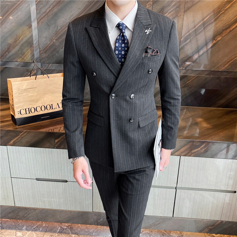 DOUBLE BREASTED STRIPED SUIT ( JACKET + VEST + PANTS )