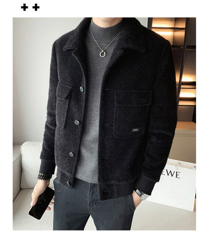 VELVET LAPEL FUR COAT