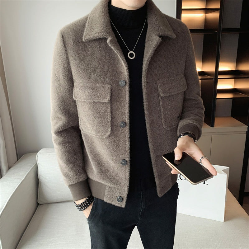 VELVET LAPEL FUR COAT