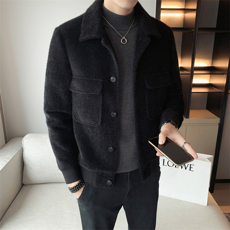 VELVET LAPEL FUR COAT